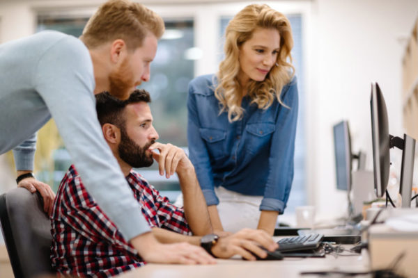 Programmer working in a software developing company office